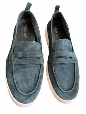 Vionic Men's Suede Slip-On Loafers in Teal Green